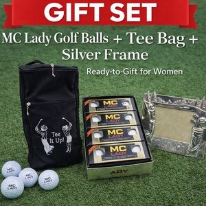 Golf Gift Set MC Lady Balls + Tee Bag & Silver Frame Bundle Women
